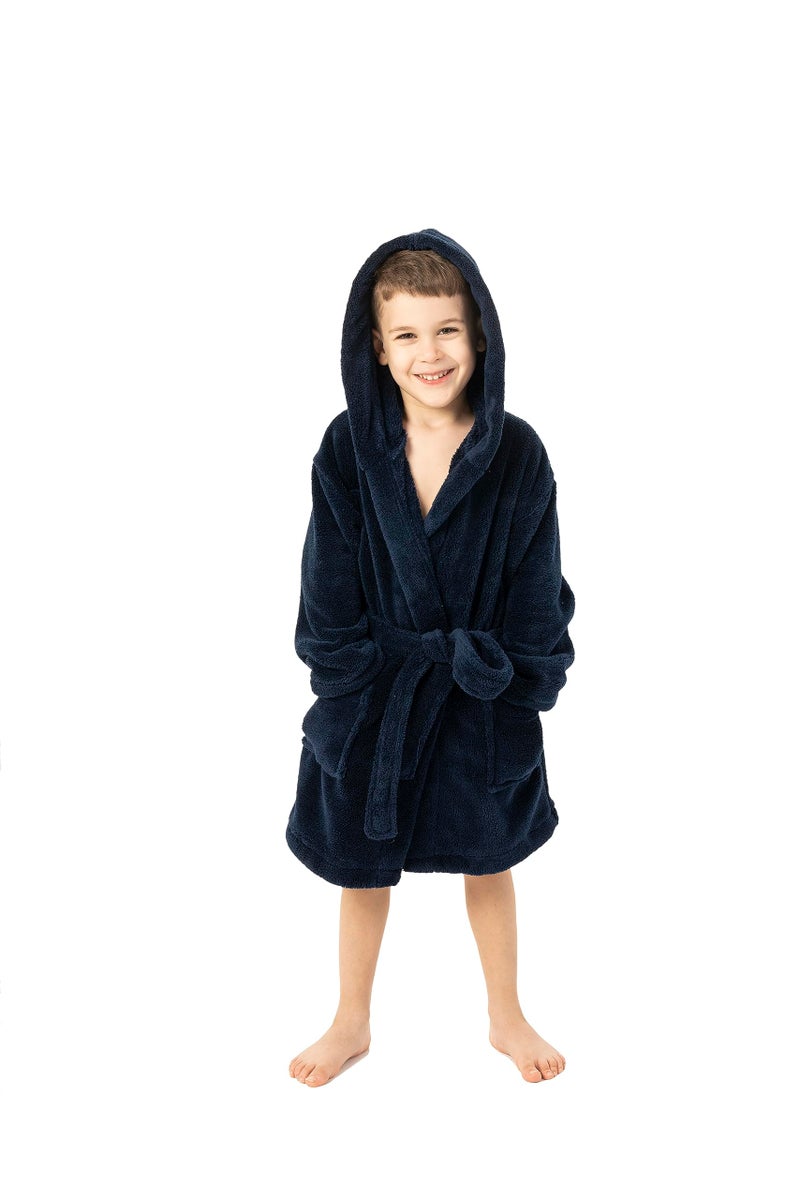 BC BARE COTTON Kids Microfiber Fleece Hooded Robe - Boys - Navy Blue - Large - Image 5